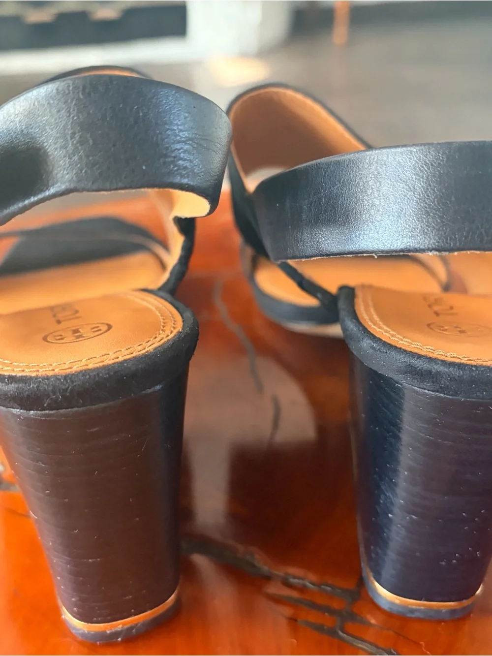 Tory Burch Black Suede Block Heel Slingback Sandals